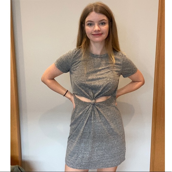 Gray Tie-Knot T-shirt Dress w/ Cut-Outs - Picture 7 of 8